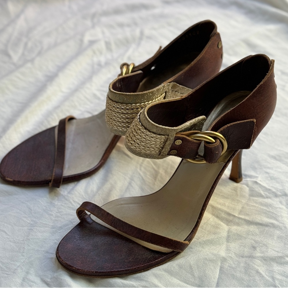 Vintage Christian Dior Heels Size 7.5 Brown Gold